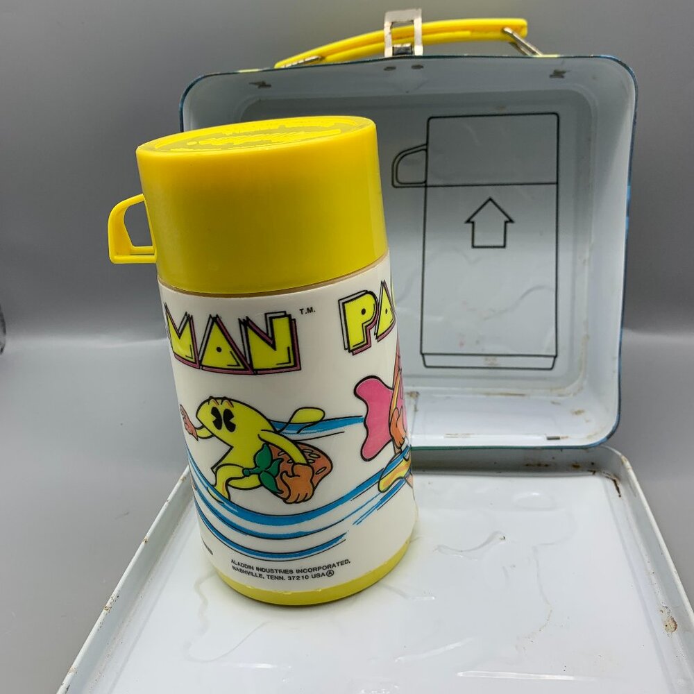 Vintage 1980 Ball Midway Pac-Man Metal Lunchbox with Thermos